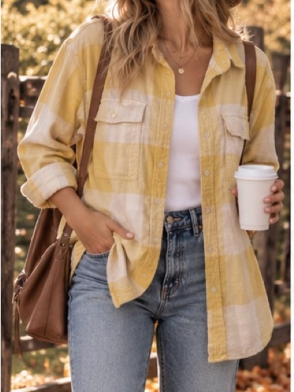 S - American Eagle Outfitters Oversized Buttercup Yellow Plaid Button-Up Shacket